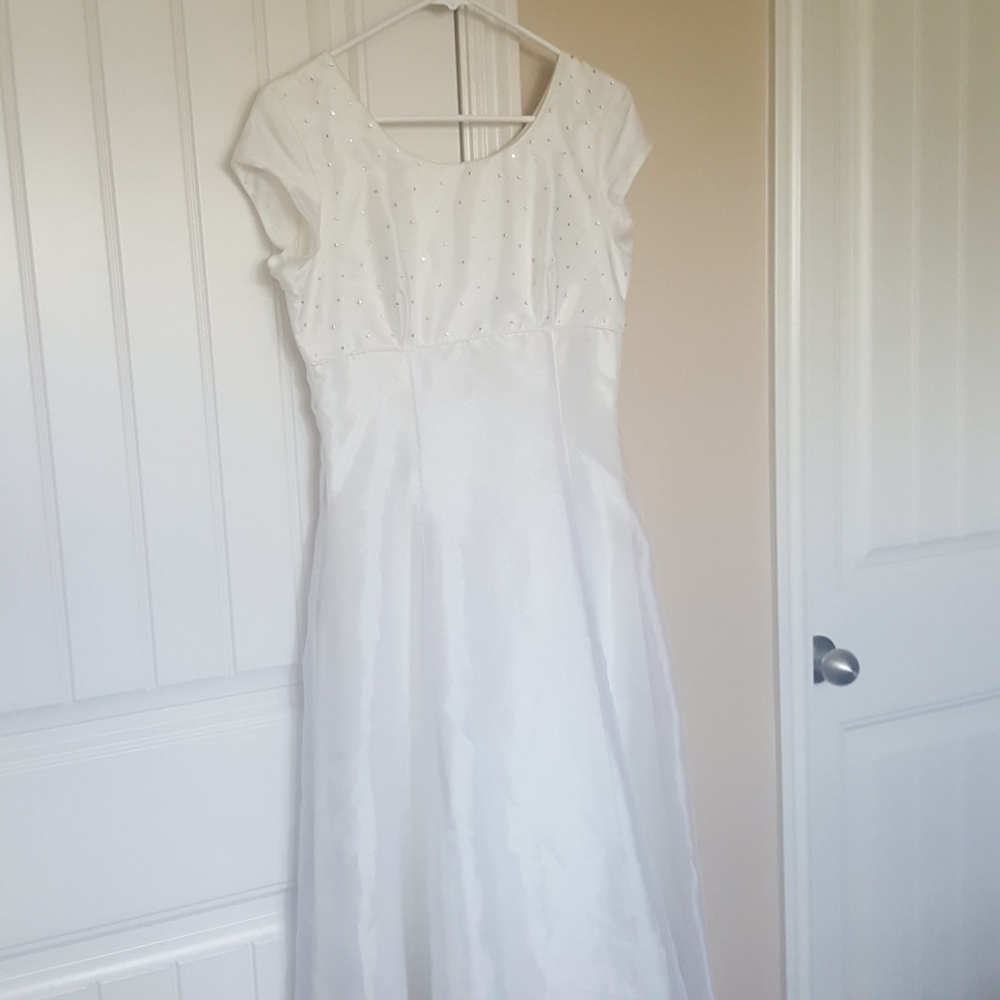 White  long dress with stones on bodice